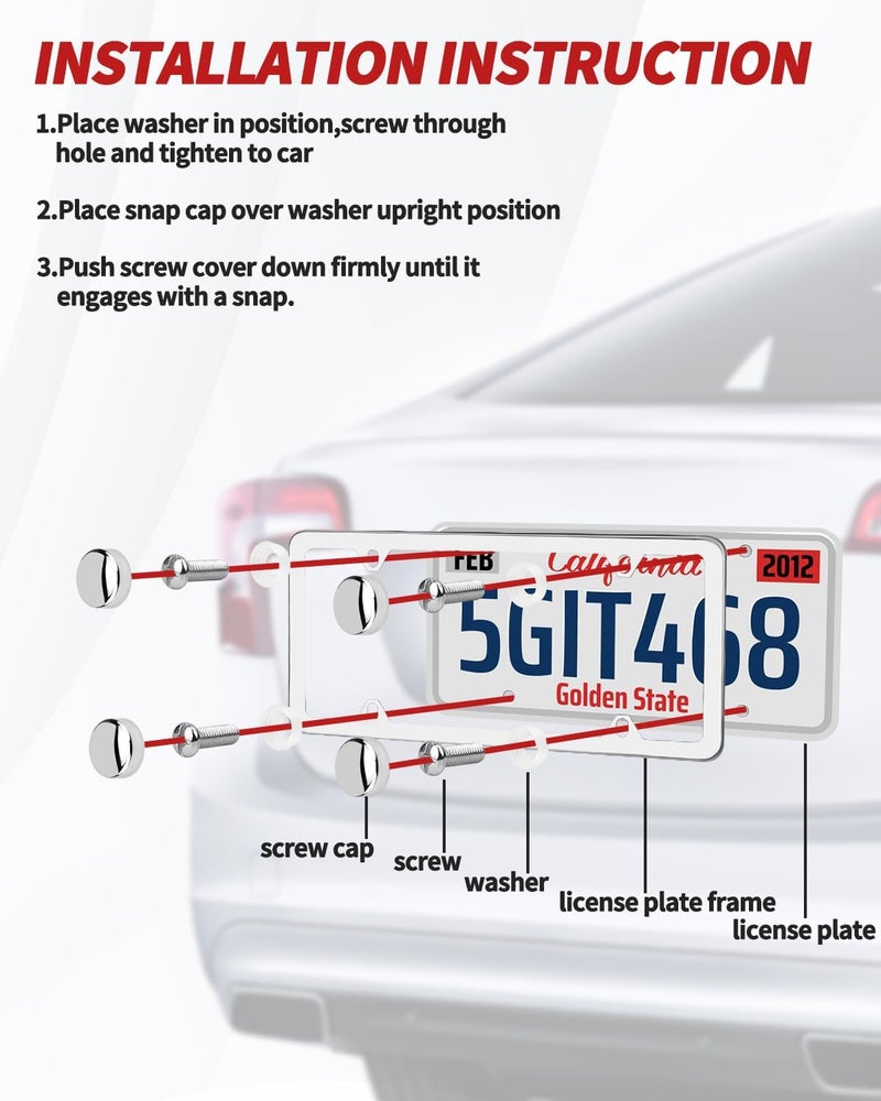 Abvsdu Chrome License Plate Frame Made of Zinc Alloy Metal, Universal Car Accessories,1 Pack License Plate Holder Never Rust and Unbreakable with Metal Screws& Chrome Caps and Screwdriver (2 PCS Silver) - Image 3